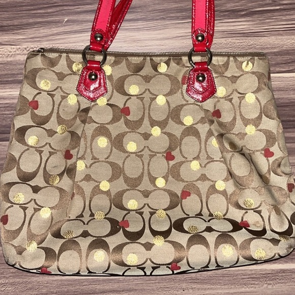 Limited edition, COACH POPPY KHAKI/RED LAURA SECRET ADMIRER LARGE TOTE BAG - Picture 3 of 16